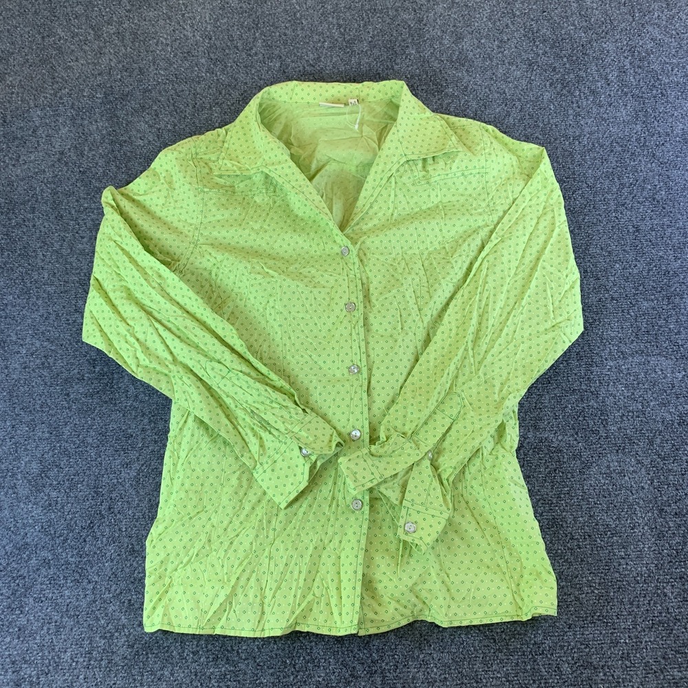 Rockies Shirt Womens Large Green Geometric Print Long Sleeve Western Button Up